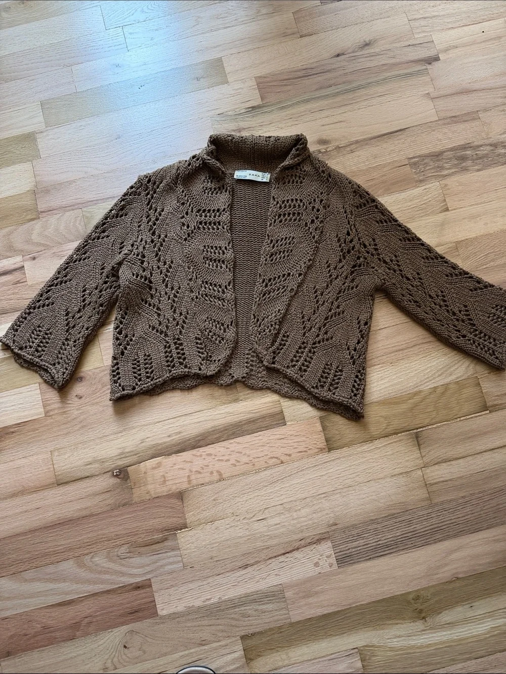 Zara Openwork Knit Cropped Cardigan - Brown